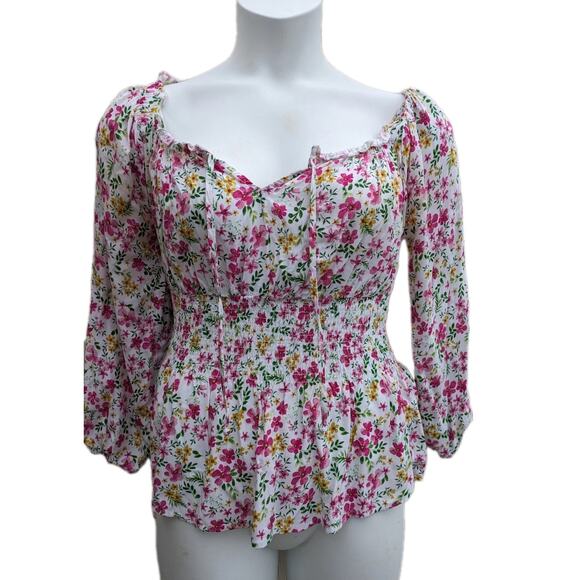 No Boundaries Milkmaid Blouse Medium Floral Y2K Babydoll Smocked Coquette 90s - Picture 1 of 11